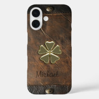 Gold Shamrock St.Patrick`s Day,Brown Leather
