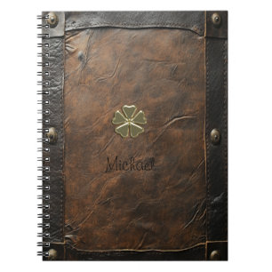 Gold Shamrock St.Patrick`s Day,Brown Leather Notebook