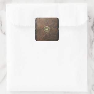 Gold Shamrock St.Patrick`s Day,Brown Leather Square Sticker