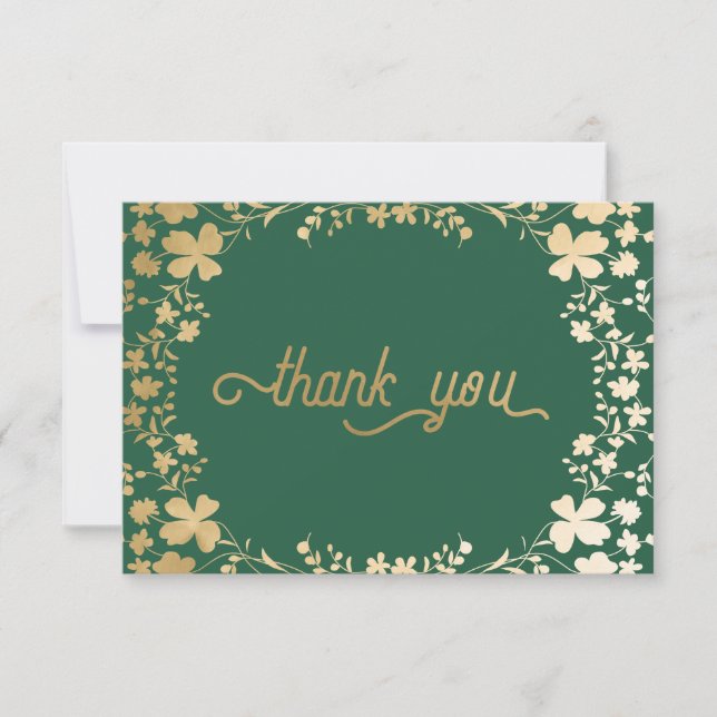 Gold Shamrocks, Irish Green Thank You Cards (Front)