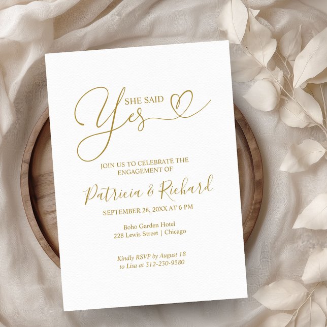 Gold She Said Yes Engagement Party Invitation (Creator Uploaded)