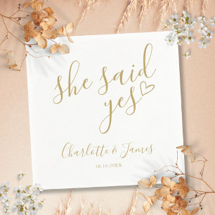 Gold She Said Yes Engagement Party Love Heart Napkin