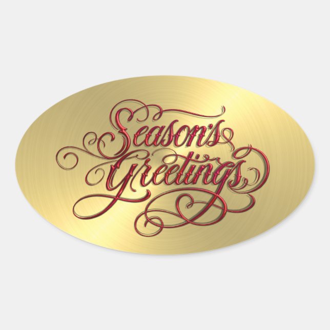 Gold Sheen Red Season's Greetings Sticker (Front)