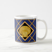 Gold Shell & Ship Rope Navy Blue Nautical Mug/Cup