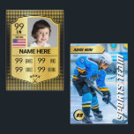 Gold Shield Hockey Trading Card Hockey Player Card<br><div class="desc">Unique Hockey Player Card with a golden design will feature your athletes at their best! This modern sports player card is the perfect gift for a passionate hockey player and makes a great gift for the whole team, or hockey fans. All players, young and old, will love this trading card....</div>