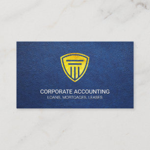 Gold Shield Pillar Blue Leather Texture Business Card