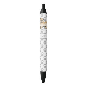 Gold Shih Tzu Cute Cartoon Dog & Name Black Ink Pen