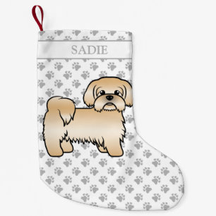Gold Shih Tzu Cute Cartoon Dog & Name Small Christmas Stocking