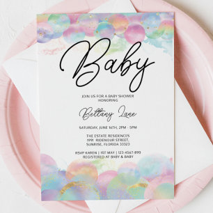 Gold Shimmer and Bubble Rainbow 1st Baby Shower Invitation