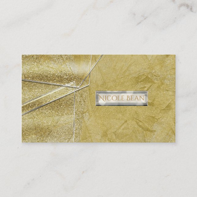 Gold Shimmer Crystal Glass Glam Designer Style Business Card (Front)