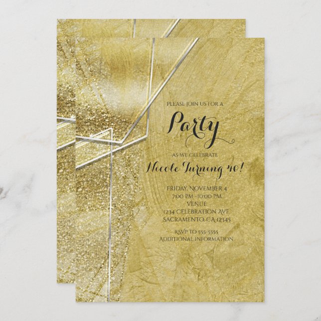 Gold Shimmer Crystal Glass Glam Party Invitations (Front/Back)