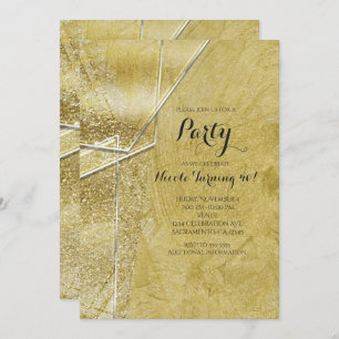 Gold Shimmer Crystal Glass Glam Party Invitations