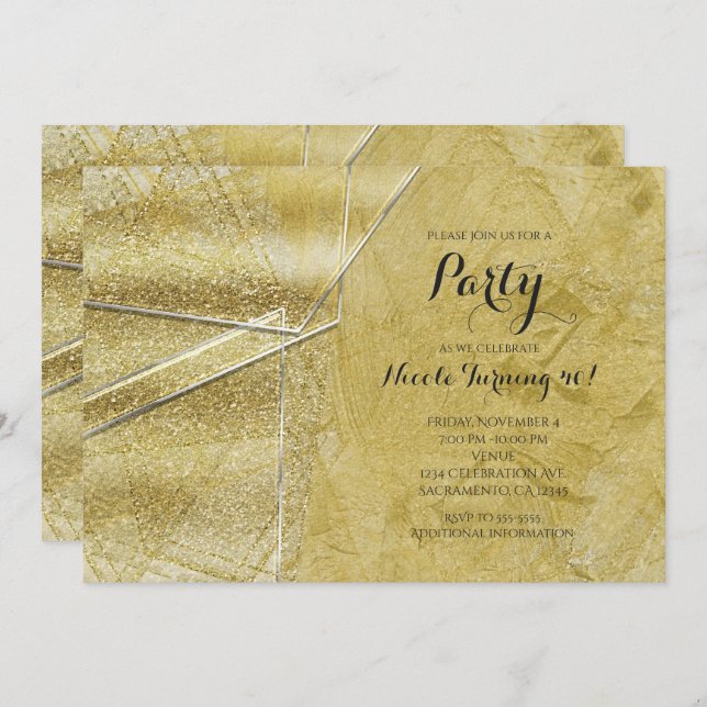 Gold Shimmer Crystal Glass Glam Party Invitations (Front/Back)