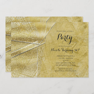 Gold Shimmer Crystal Glass Glam Party Invitations