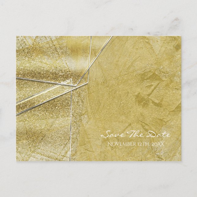 Gold Shimmer Crystal Glass Glam Save the Date Announcement Postcard (Front)
