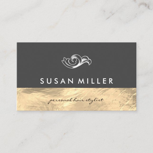 Gold Shimmer Grey Colour Block Business Card (Front)