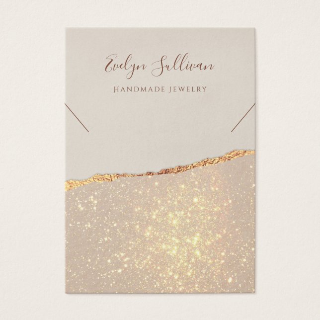 Gold shimmer paper necklace display card (Front)