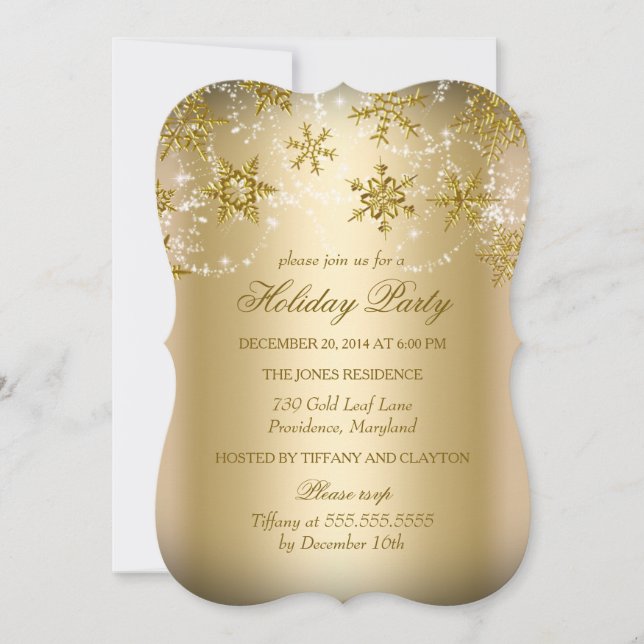 Gold Shimmer Snowflake Christmas Holiday Party Invitation (Front)