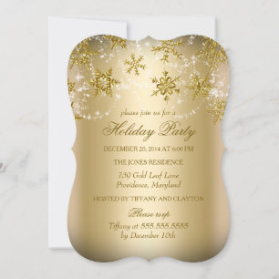 Gold Shimmer Snowflake Christmas Holiday Party Invitation