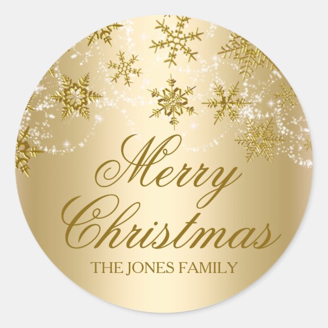 Gold Shimmer Snowflake Christmas Sticker (Front)