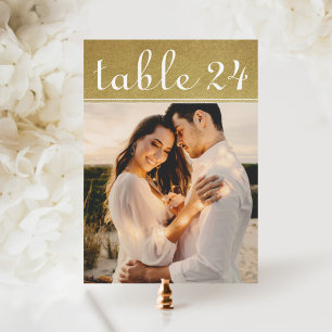 Gold Shimmer Wedding Photo Table Number Card