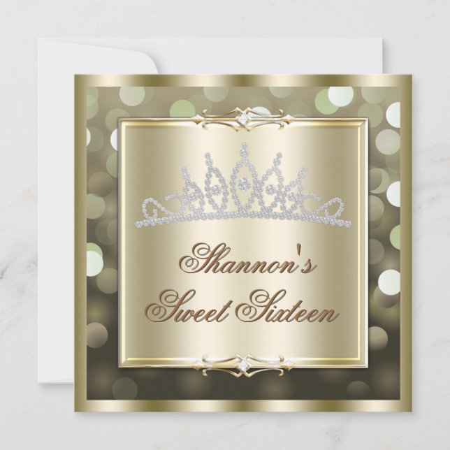 Gold Shimmering Lights Bokeh Sweet Sixteen Invite (Front)
