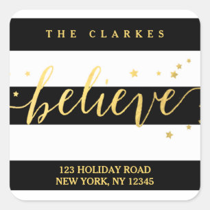 Gold Shine Believe Holiday Address Label