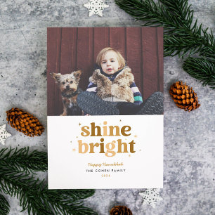 Gold Shine Bright Hanukkah Photo Card