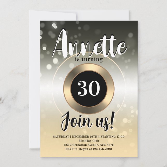 Gold shine glittery birthday party  invitation (Front)
