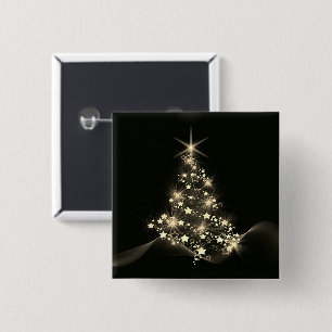 Gold Shine of Stars on Christmas Tree Dark  15 Cm Square Badge