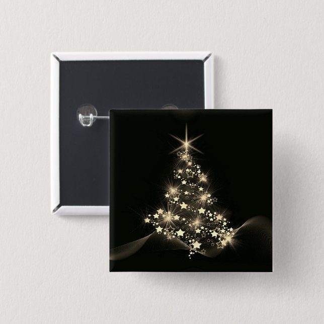 Gold Shine of Stars on Christmas Tree Dark  15 Cm Square Badge (Front & Back)