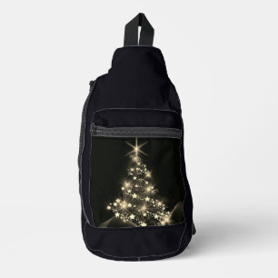 Gold Shine of Stars on Christmas Tree Dark Sling Bag
