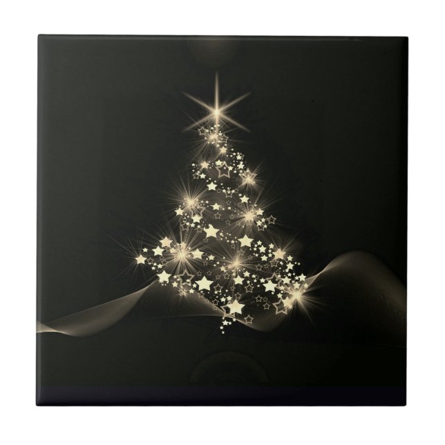 Gold Shine of Stars on Christmas Tree Dark  Tile (Front)