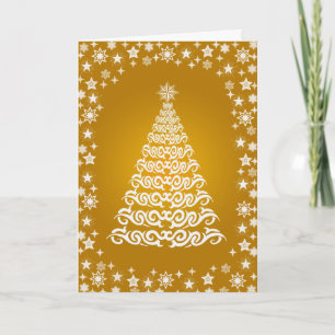 Gold Shining Stars Christmas Tree Greetings Card
