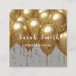 Gold Shiny Balloons Party Glitter Square Business Card