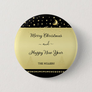 Gold shiny Christmas stars, paws on gold & black 6 Cm Round Badge