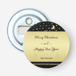 Gold shiny Christmas stars, paws on gold & black Bottle Opener