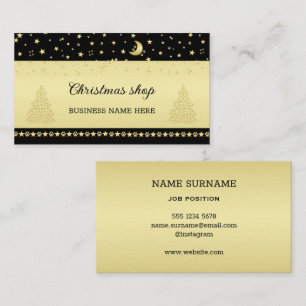 Gold shiny Christmas stars, paws on gold & black Business Card