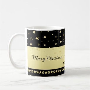 Gold shiny Christmas stars, paws on gold & black Coffee Mug