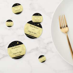 Gold shiny Christmas stars, paws on gold & black Confetti