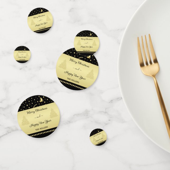 Gold shiny Christmas stars, paws on gold & black Confetti (Group)