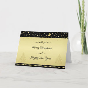 Gold shiny Christmas stars, paws on gold & black Invitation