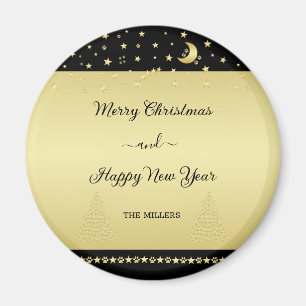 Gold shiny Christmas stars, paws on gold & black Magnet