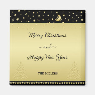 Gold shiny Christmas stars, paws on gold & black Magnet