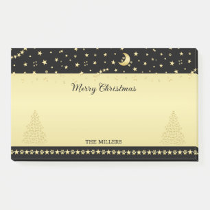 Gold shiny Christmas stars, paws on gold & black Post-it Notes