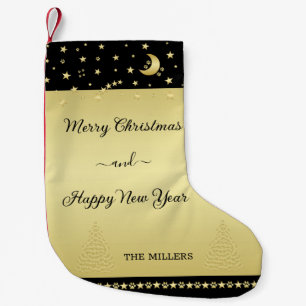 Gold shiny Christmas stars, paws on gold & black Small Christmas Stocking