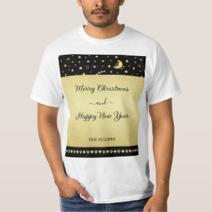 Gold shiny Christmas stars, paws on gold & black T-Shirt