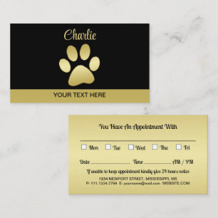  Gold Shiny Dog Paw on black background Appointment Card