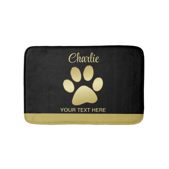  Gold Shiny Dog Paw on black background Bath Mat (Front)