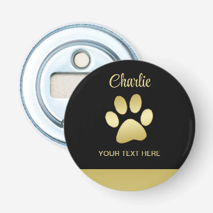 Gold Shiny Dog Paw on black background Bottle Opener